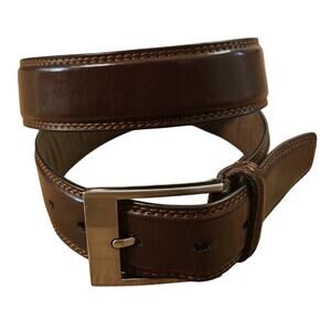 Brown Faux Leather Men's Belt, Silver Toned Buckle size 32